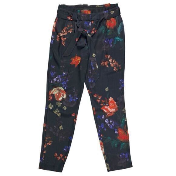 Express Paper Bag Pants Womens 6 Floral High Waisted Satin Shabby Chic Trousers - Picture 1 of 16